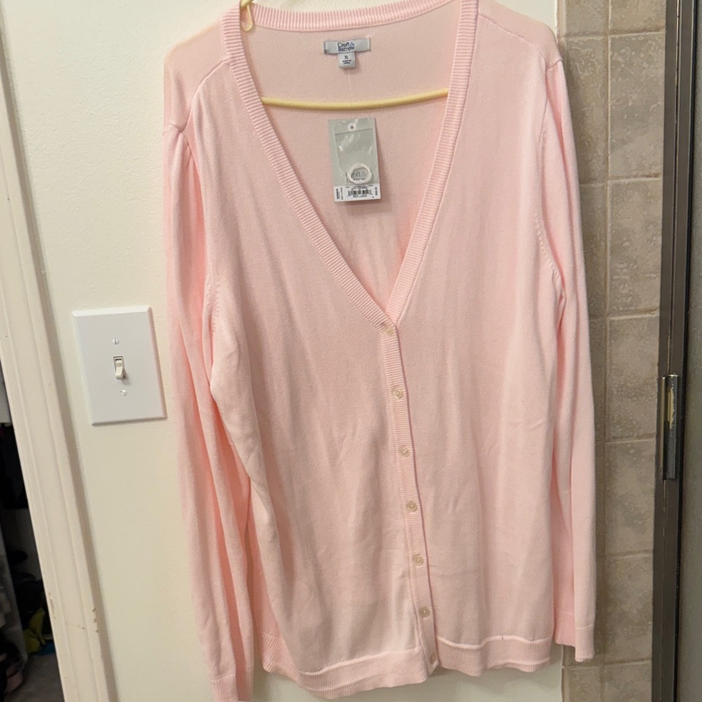 Croft & Barrow Light Pink V-Neck Cardigan